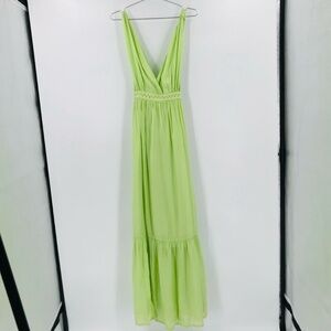 Scotch & Soda Lime Green Maxi Dress Halter Strap Crossback Tiered Ruffle Size XS